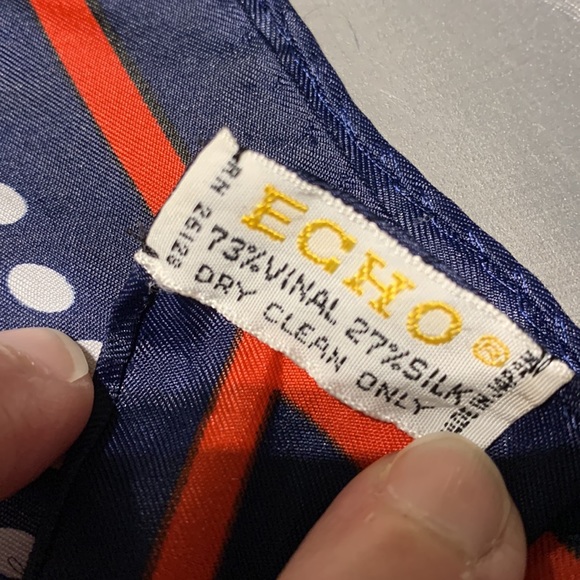 Vintage Echo Red/White/Blue Silk Blend Scarf - Picture 4 of 4